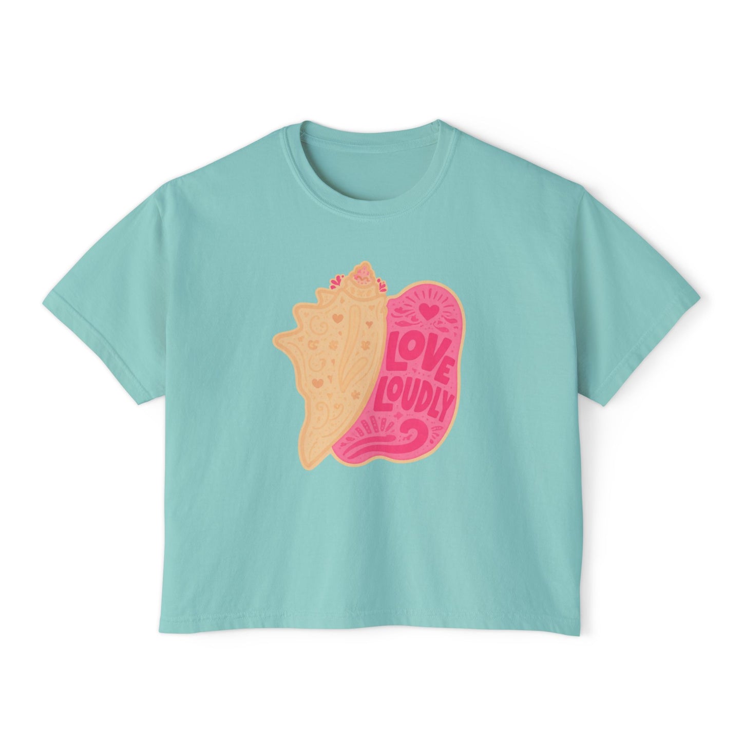 love loudly conch shell boxy tee